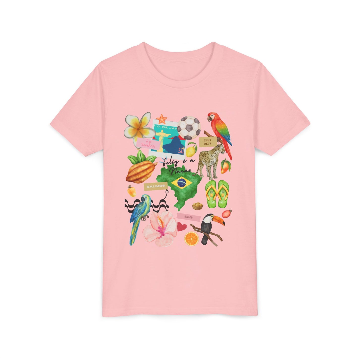 Brazil Collage WomanTee | Tropical Parrot, Toucan, Soccer, Hibiscus