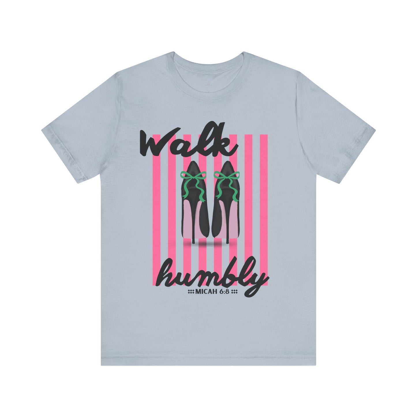 Walk Humbly shoes graphic Tee | Christian scripture Micah 6:8 striped design