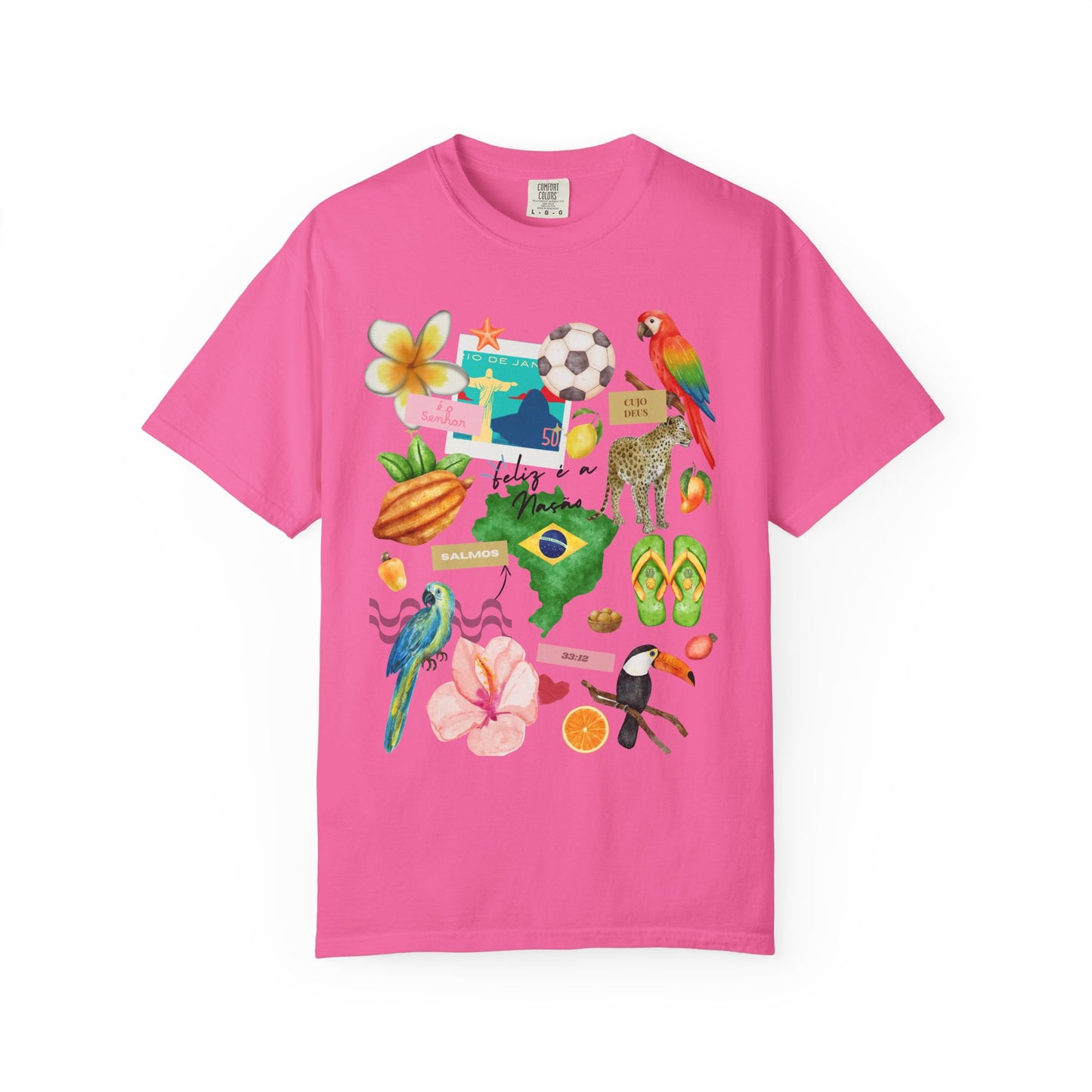 Brazil Tropical Illustration T-Shirt | Birds, Toucan, Parrot, Flip Flops