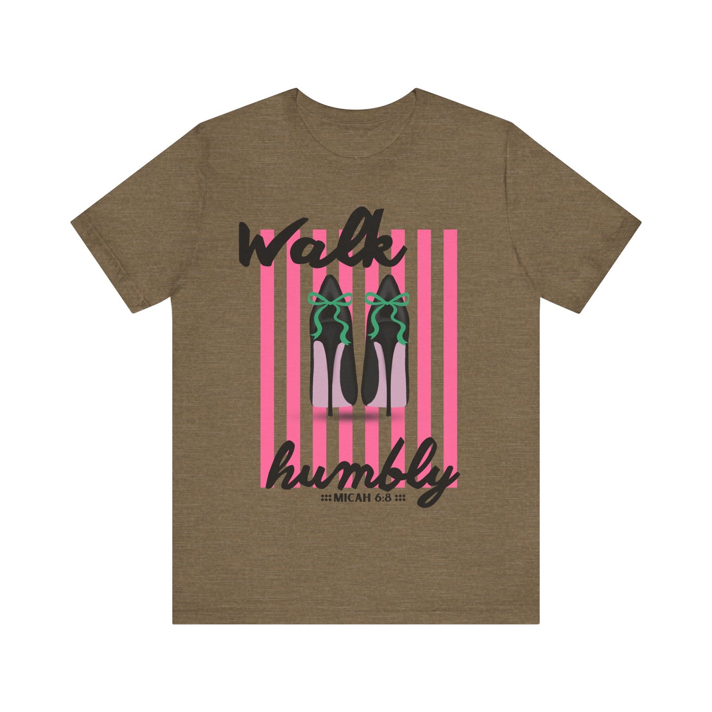 Walk Humbly shoes graphic Tee | Christian scripture Micah 6:8 striped design