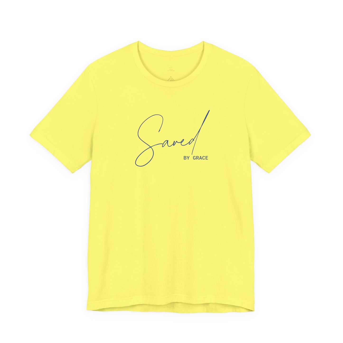 Saved By Grace Script Tee – Christian Faith Woman