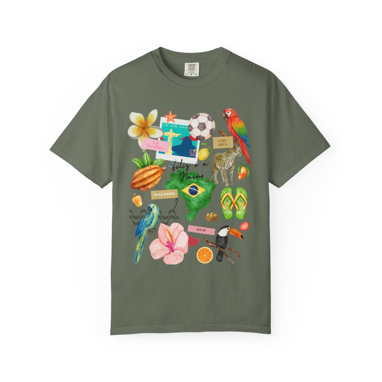 Brazil Tropical Illustration T-Shirt | Birds, Toucan, Parrot, Flip Flops