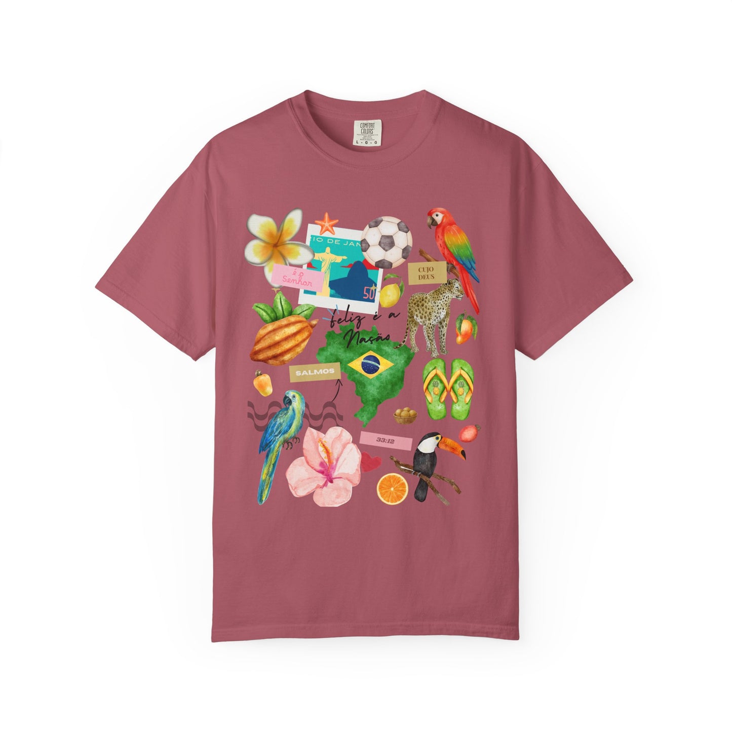 Brazil Tropical Illustration T-Shirt | Birds, Toucan, Parrot, Flip Flops