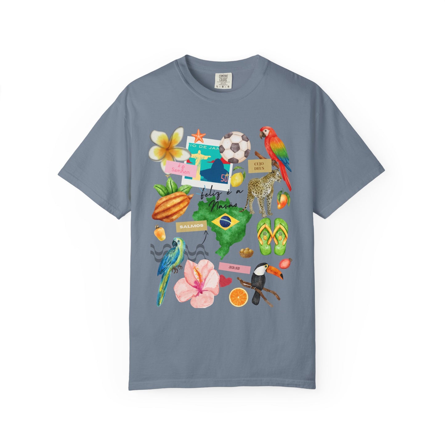 Brazil Tropical Illustration T-Shirt | Birds, Toucan, Parrot, Flip Flops
