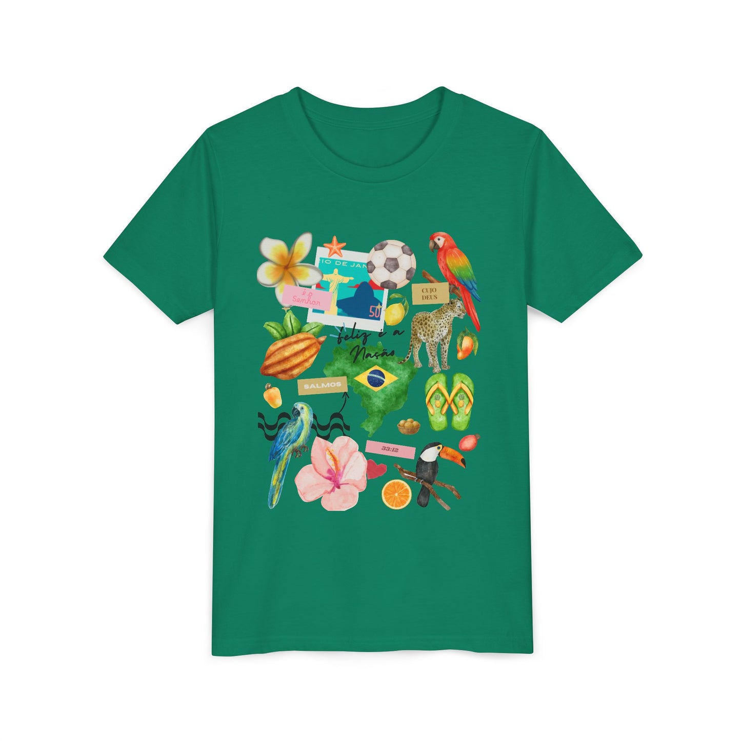 Brazil Collage WomanTee | Tropical Parrot, Toucan, Soccer, Hibiscus