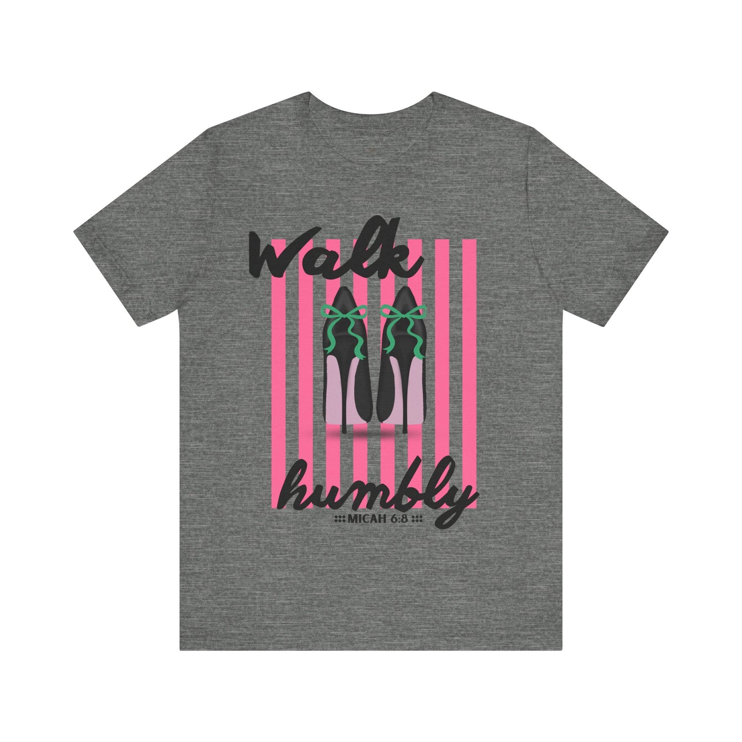 Walk Humbly shoes graphic Tee | Christian scripture Micah 6:8 striped design