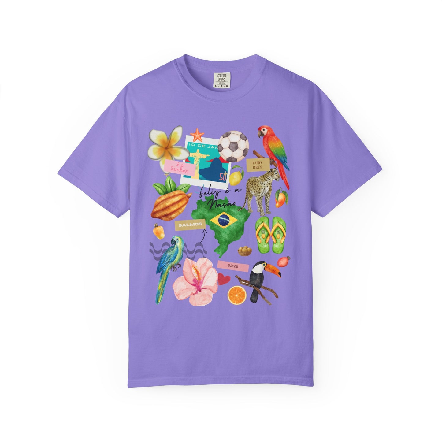 Brazil Tropical Illustration T-Shirt | Birds, Toucan, Parrot, Flip Flops