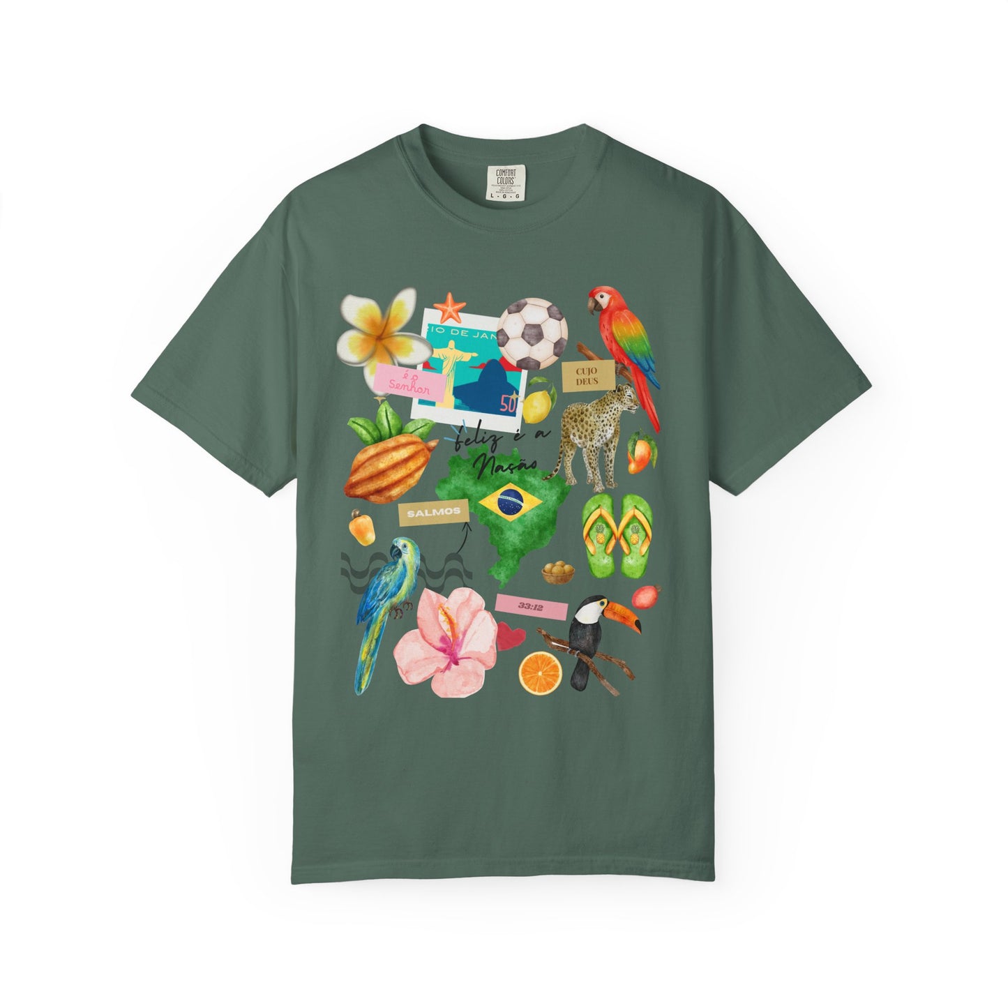 Brazil Tropical Illustration T-Shirt | Birds, Toucan, Parrot, Flip Flops