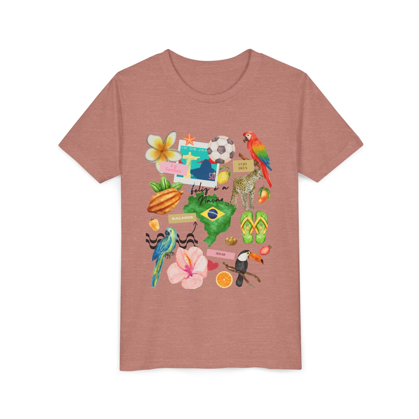 Brazil Collage WomanTee | Tropical Parrot, Toucan, Soccer, Hibiscus