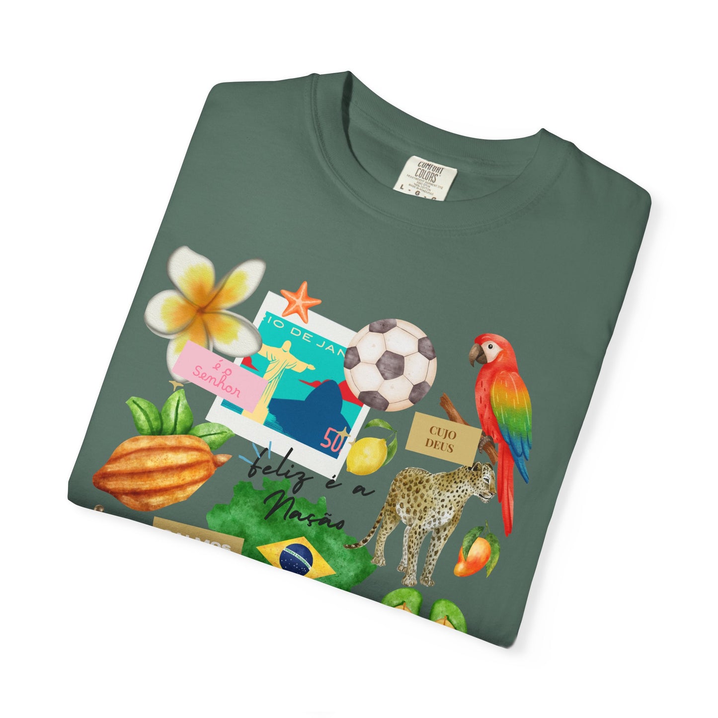 Brazil Tropical Illustration T-Shirt | Birds, Toucan, Parrot, Flip Flops
