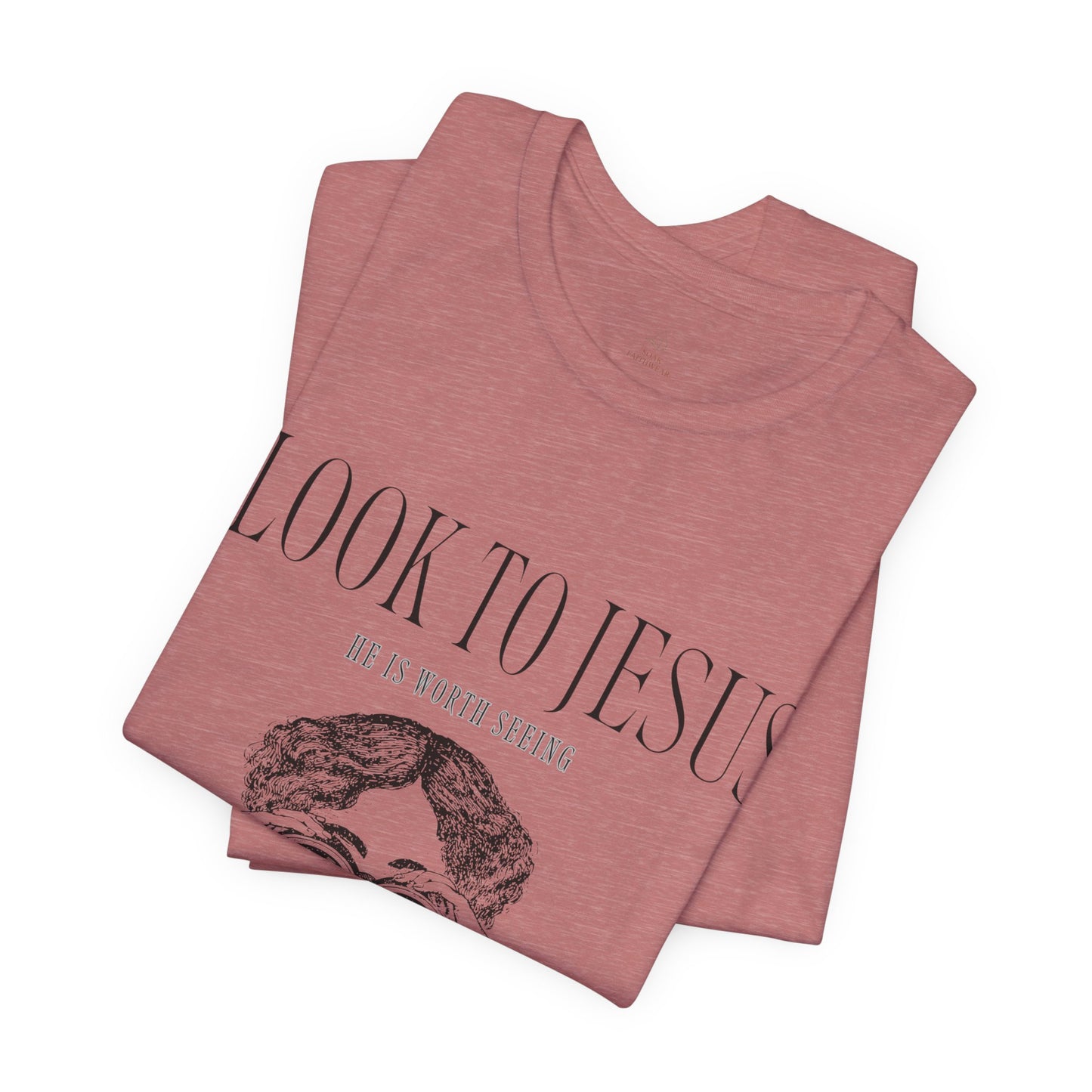 Look to Jesus binoculars illustration Woman Christian faith tee