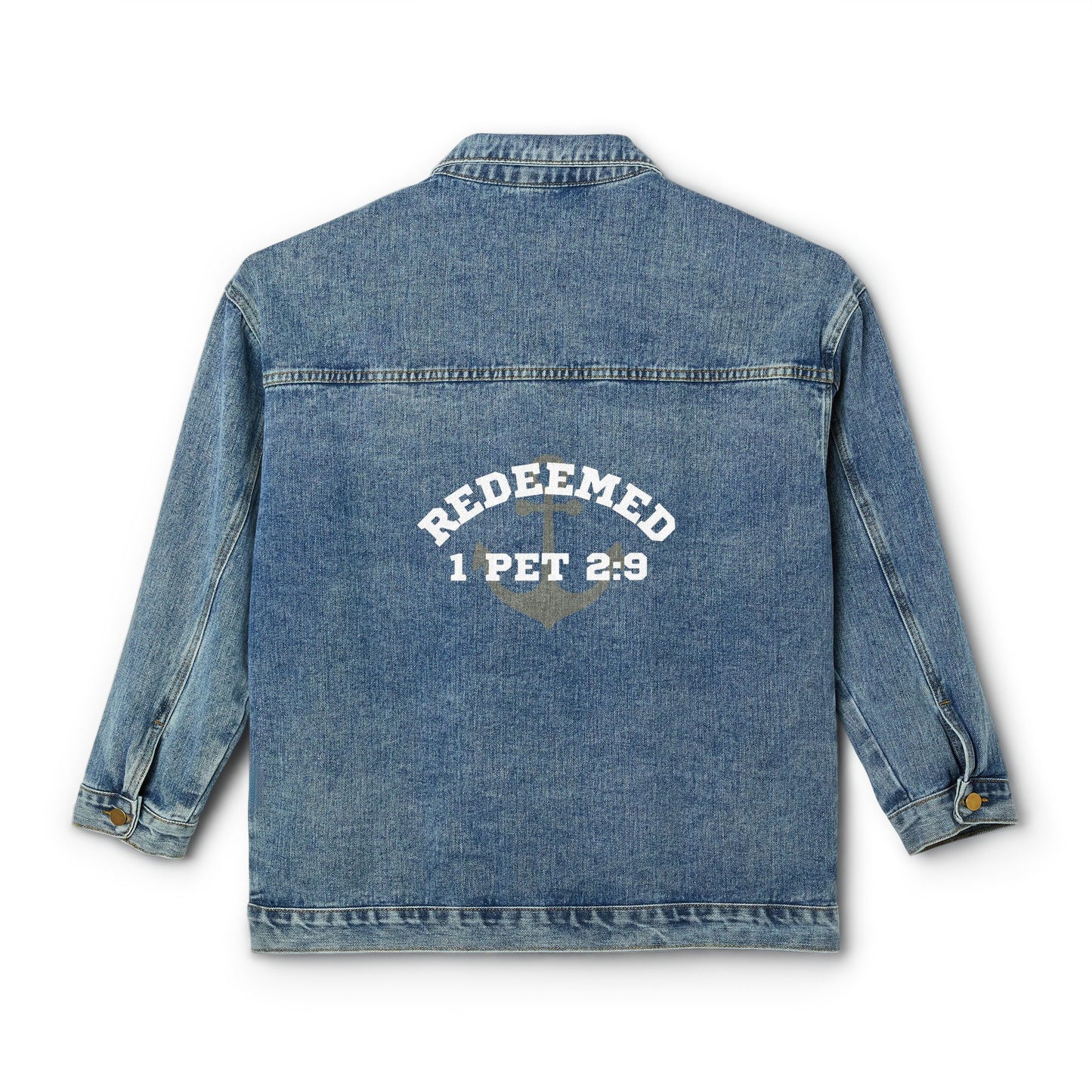 Christian jacket Redeemed 1 Pet 2:9 Denim  | Christian faith scripture back print