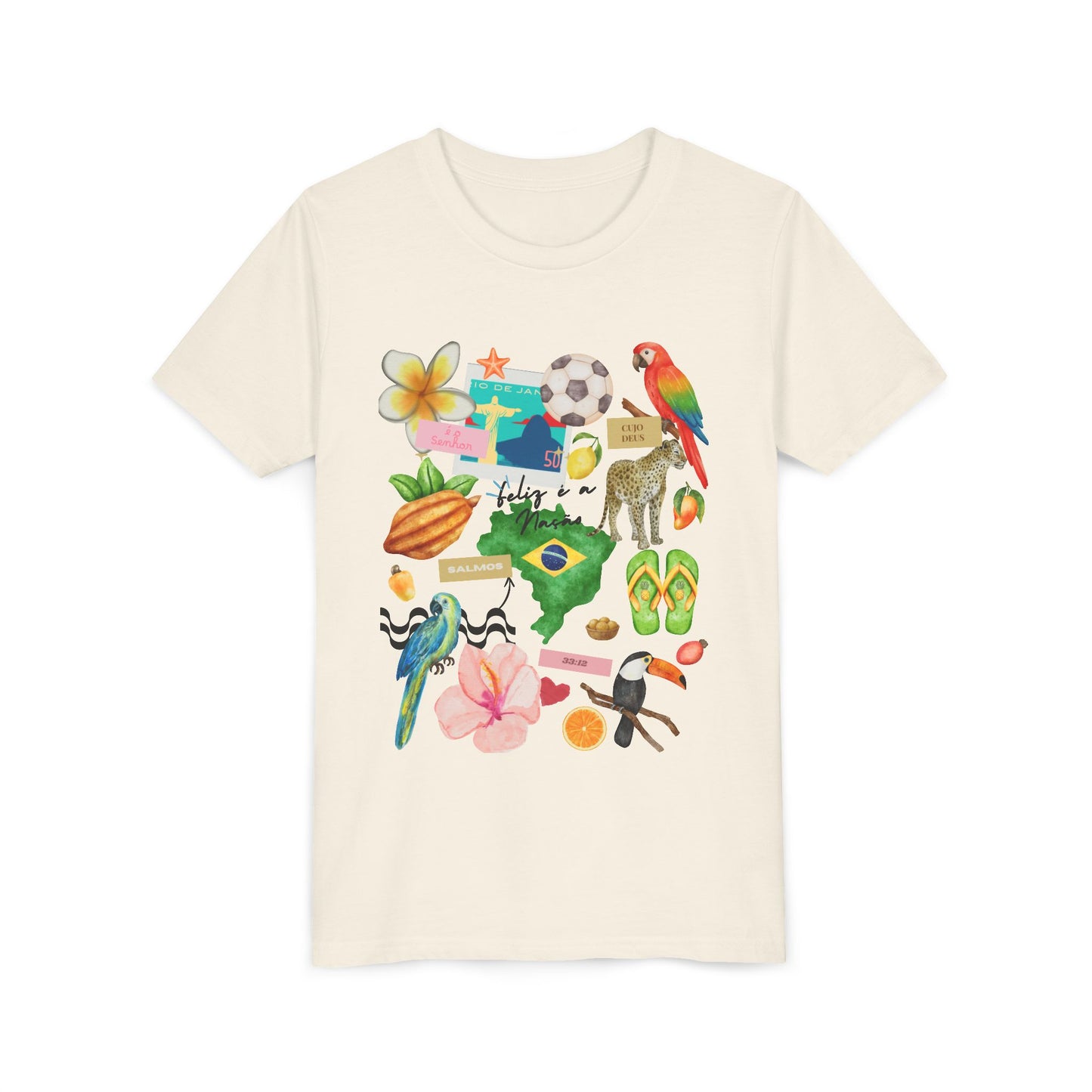 Brazil Collage WomanTee | Tropical Parrot, Toucan, Soccer, Hibiscus
