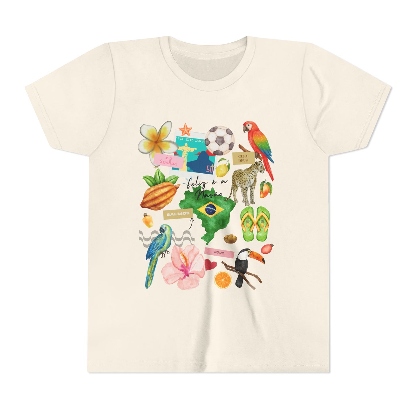 Brazil Collage WomanTee | Tropical Parrot, Toucan, Soccer, Hibiscus