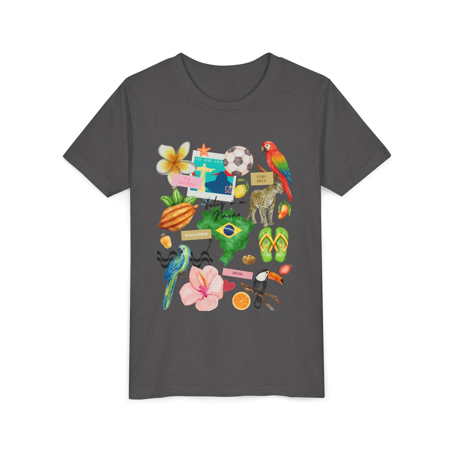 Brazil Collage WomanTee | Tropical Parrot, Toucan, Soccer, Hibiscus
