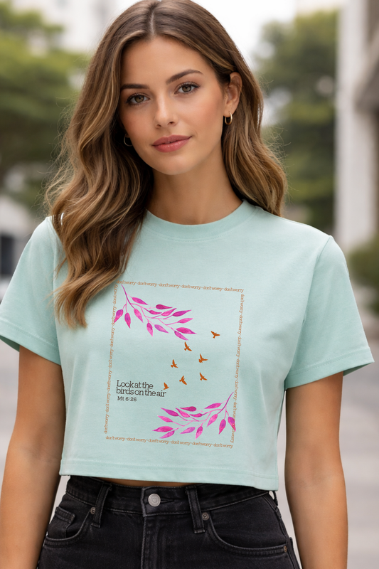 Matthew 6:26 Christian T-Shirt Look at the Birds of the Air Minimal Scripture Tee Faith Based Gift for Women