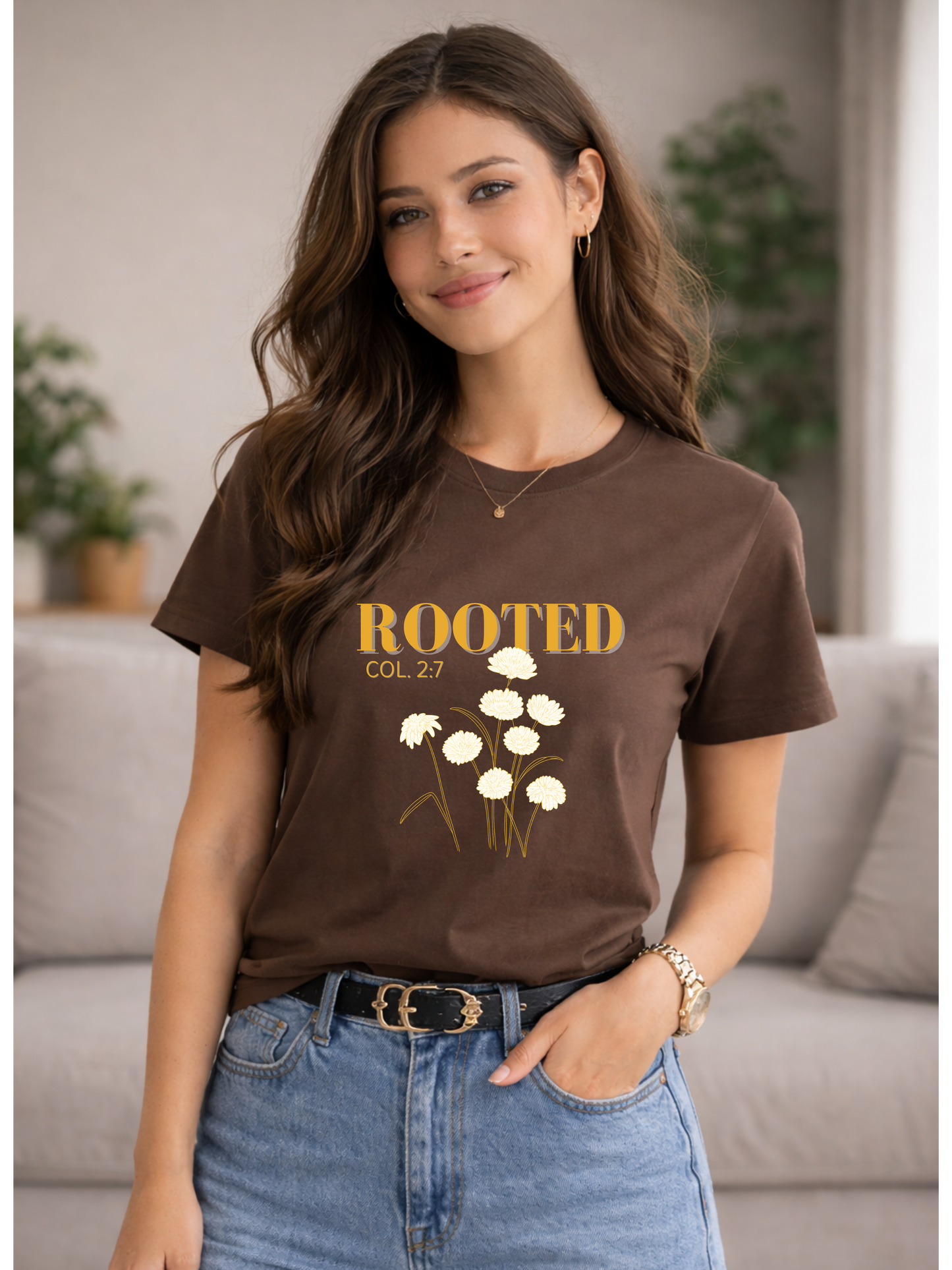 Woman Christian T-Shirt | Colossians 2:7 Scripture Tee | Minimal Faith Graphic Shirt | Botanical Christian Apparel