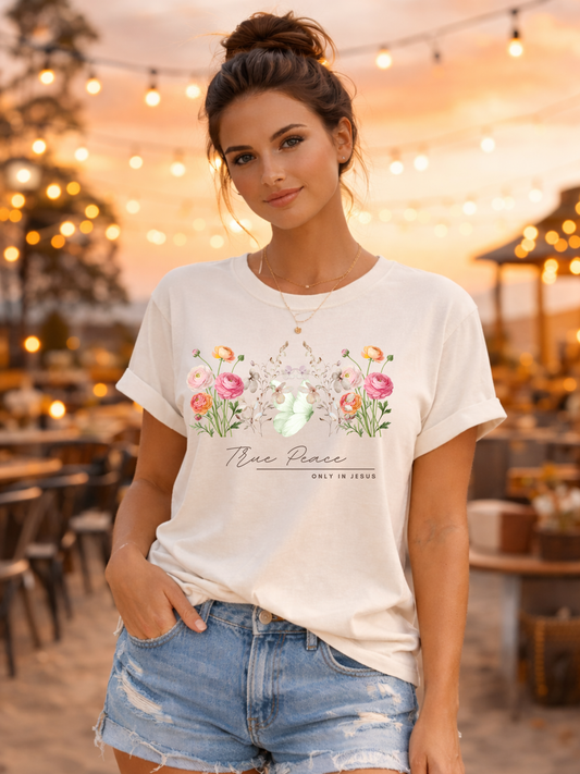 True Peace Only in Jesus Shirt, Christian Floral T Shirt for Women