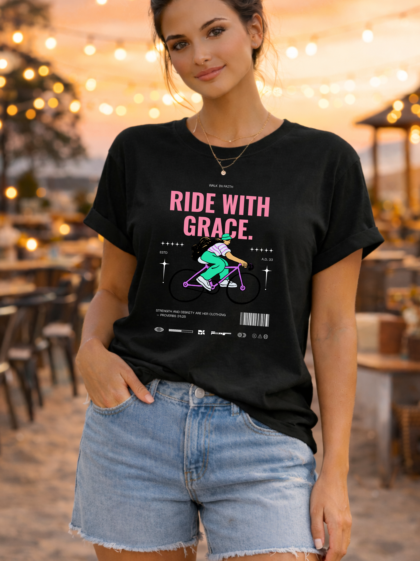 Ride With Grace bicycle illustration T-Shirt