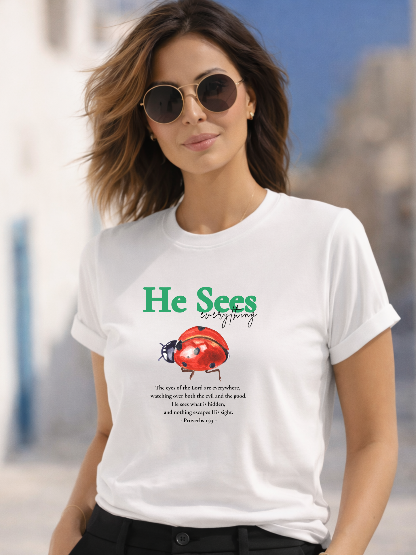 He Sees Ladybug Tee - Christian Woman