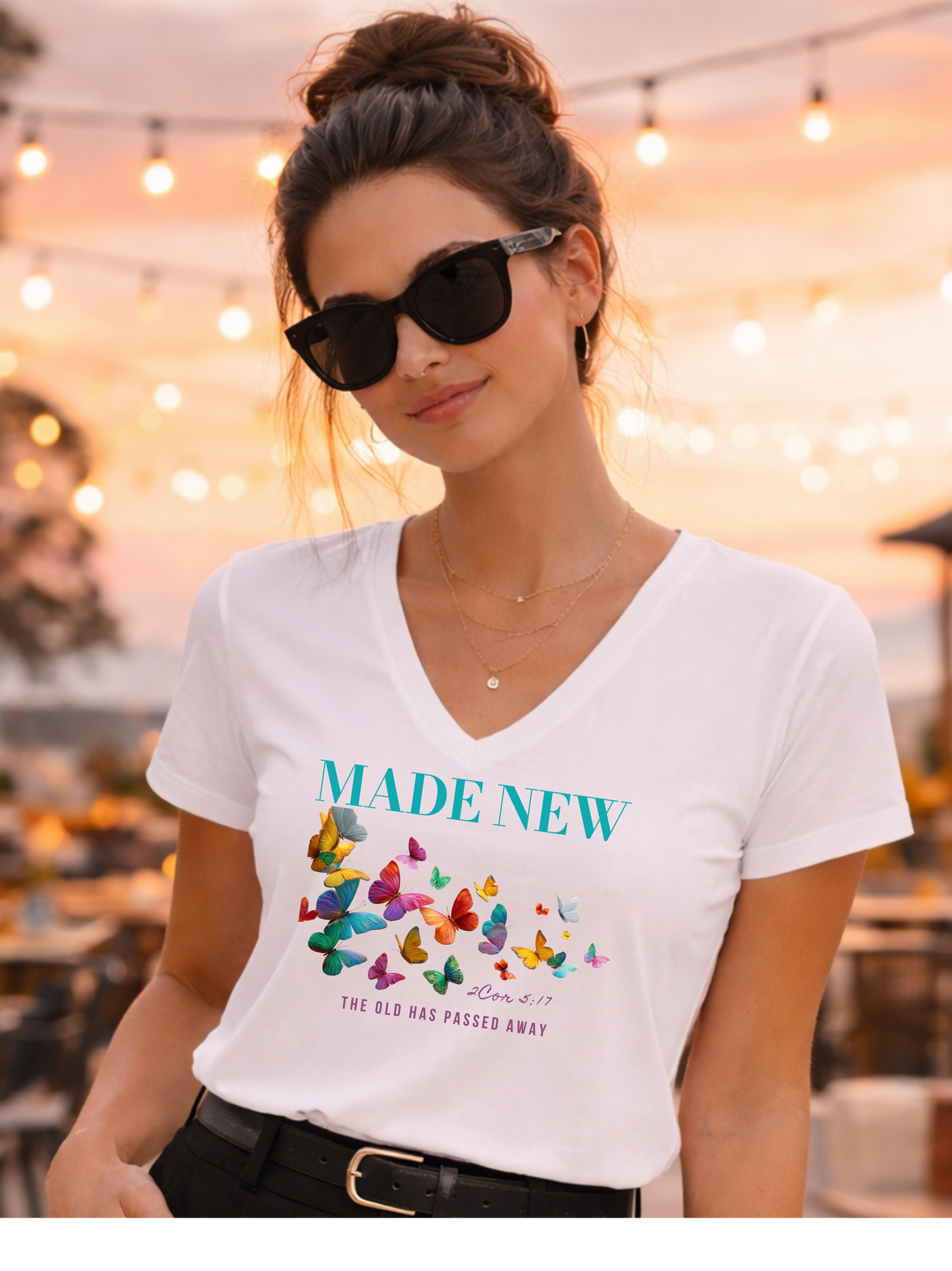 Made New Butterflies V-Neck Woman Tee