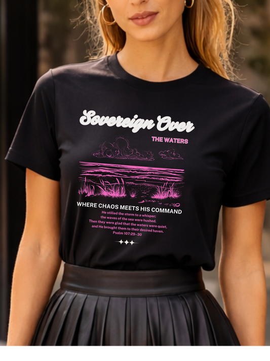 Sovereign Over The Waters Woman christian Tee | Retro Vaporwave Pink Graphic T-Shirt