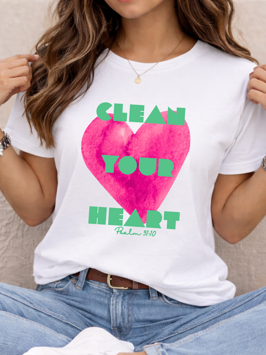 Clean Your Heart Woman tee Psalm 51:10 Christian Shirt