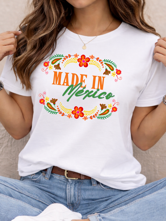 Made in Mexico T-Shirt | Floral Mexican Folk Art Design