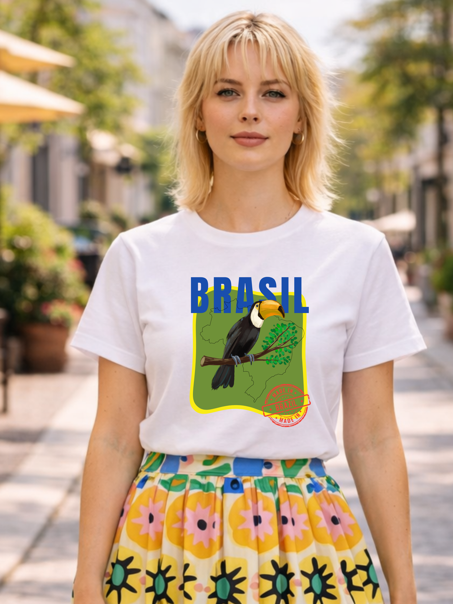 Brasil Toucan Illustration T-Shirt | Brazilian Flag Colors, Tropical Jungle Design