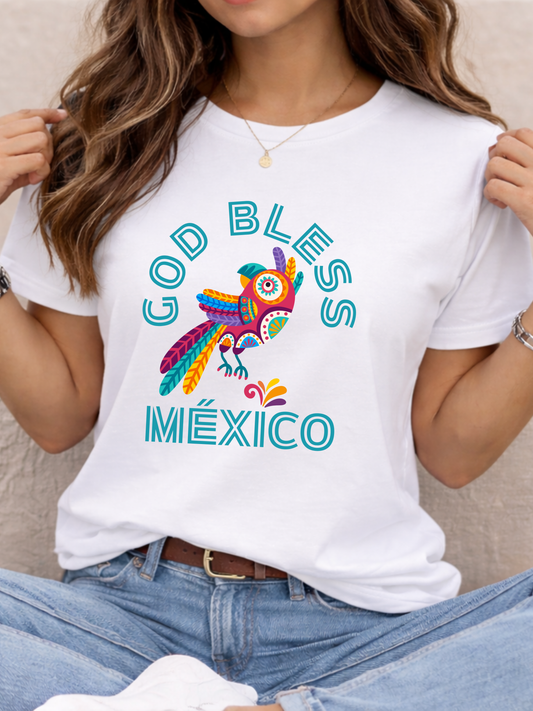 God Bless Mexico Shirt Colorful Mexican Bird Graphic Tee