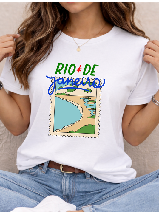 Rio de Janeiro beach stamp Tee | postcard travel souvenir, Copacabana art