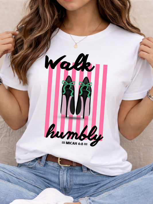 Walk Humbly shoes graphic Tee | Christian scripture Micah 6:8 striped design