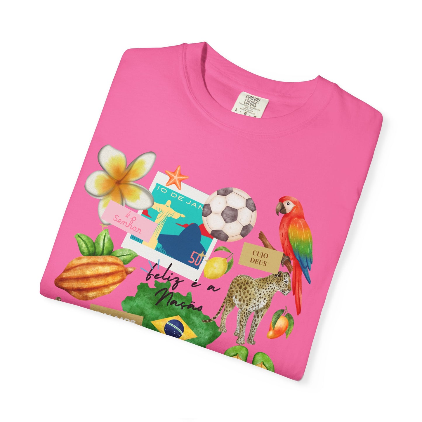 Brazil Tropical Illustration T-Shirt | Birds, Toucan, Parrot, Flip Flops