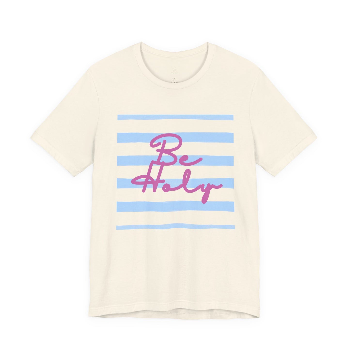 Be Holy script tee | Blue stripe graphic T-shirt