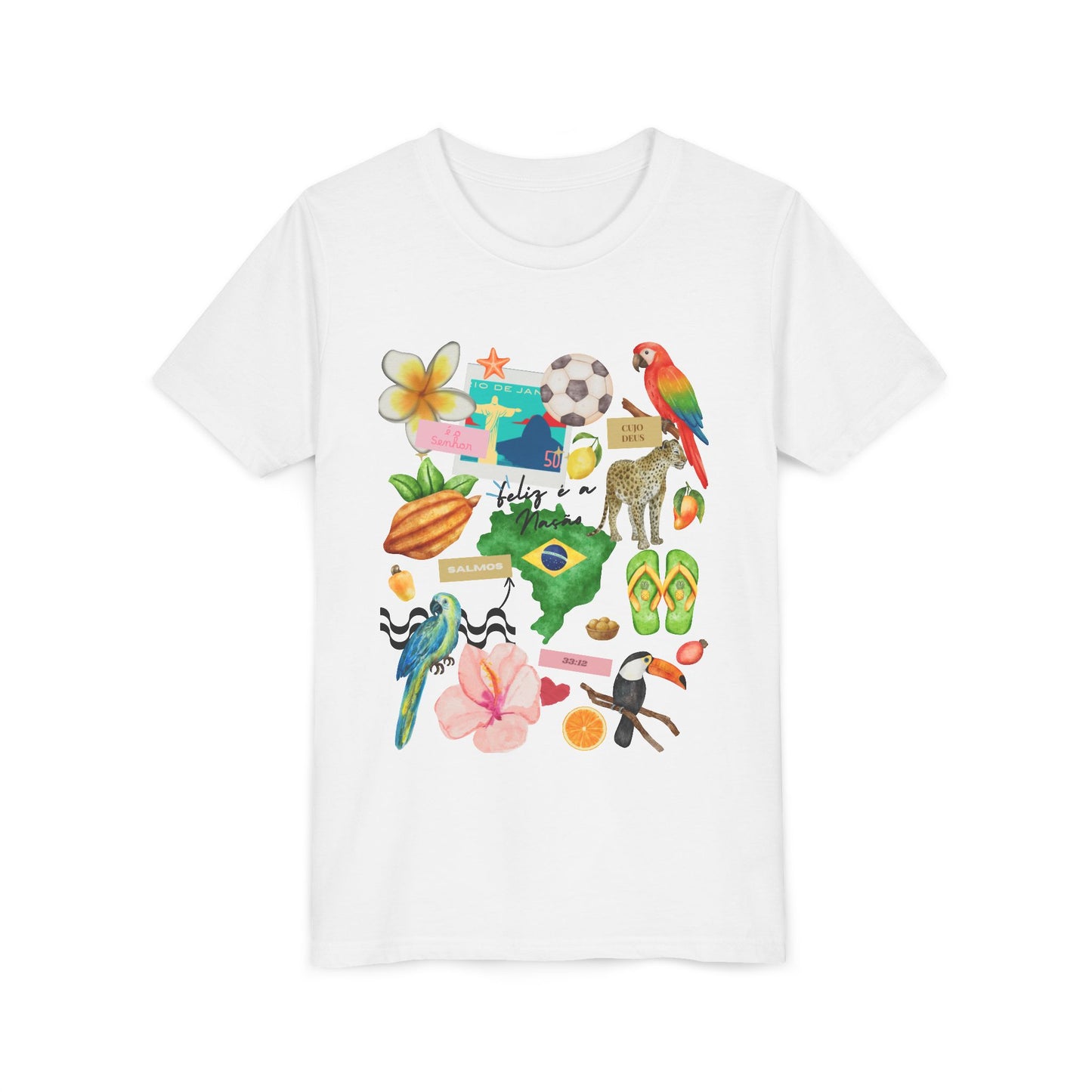 Brazil Collage WomanTee | Tropical Parrot, Toucan, Soccer, Hibiscus