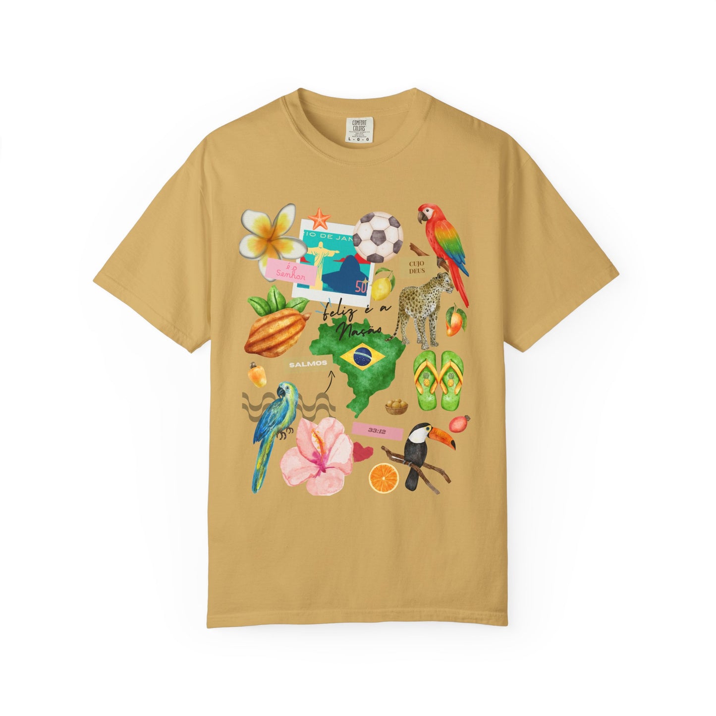 Brazil Tropical Illustration T-Shirt | Birds, Toucan, Parrot, Flip Flops