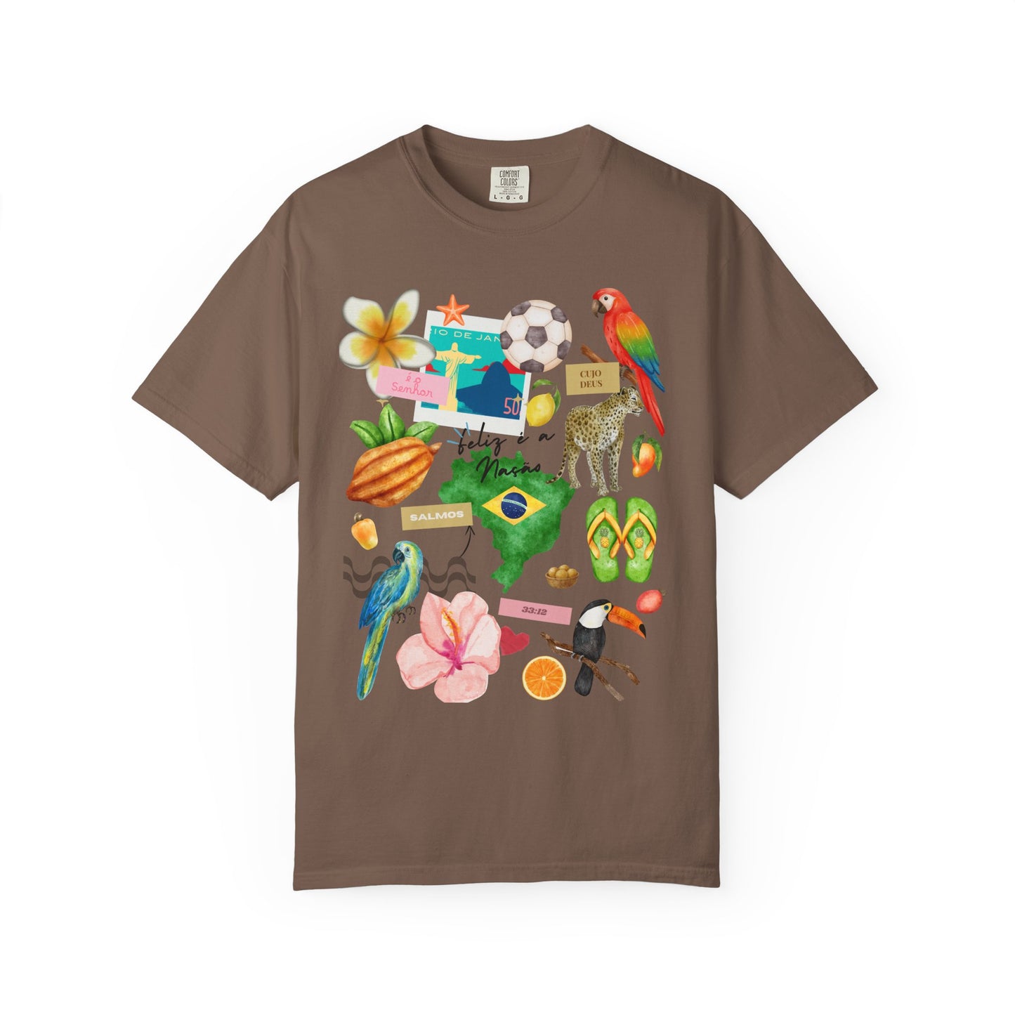 Brazil Tropical Illustration T-Shirt | Birds, Toucan, Parrot, Flip Flops