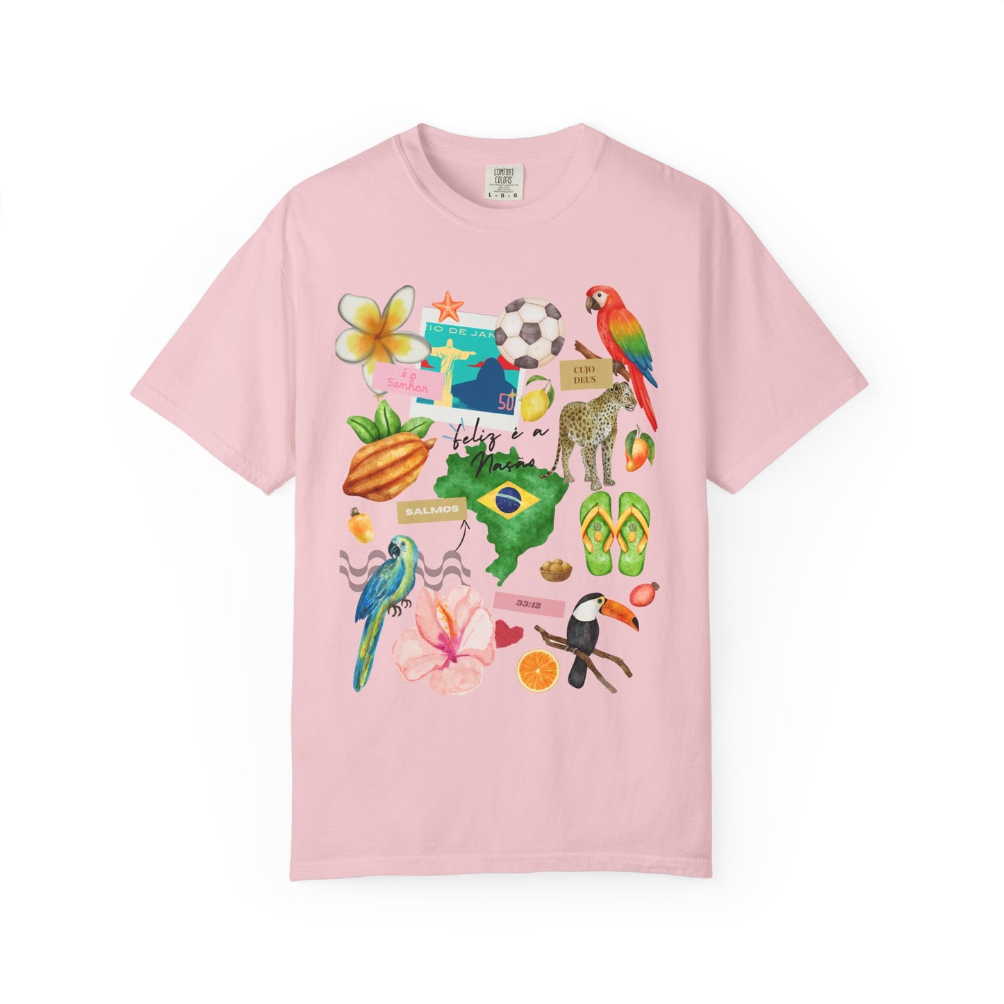 Brazil Tropical Illustration T-Shirt | Birds, Toucan, Parrot, Flip Flops