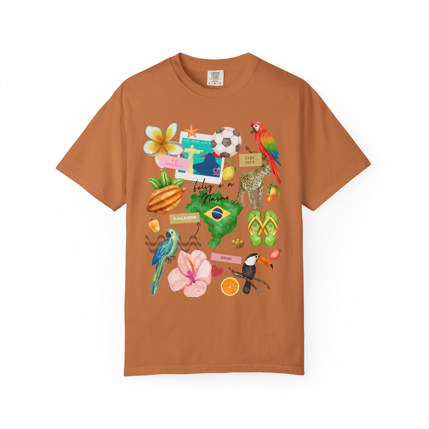 Brazil Tropical Illustration T-Shirt | Birds, Toucan, Parrot, Flip Flops