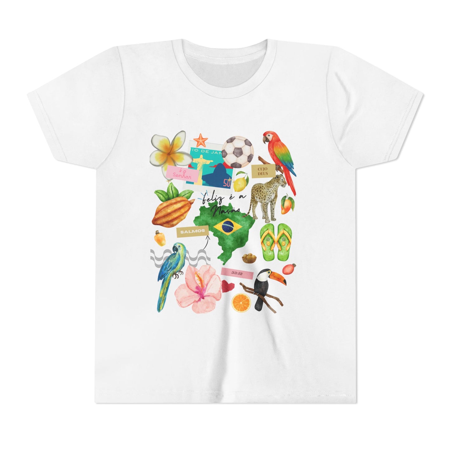 Brazil Collage WomanTee | Tropical Parrot, Toucan, Soccer, Hibiscus