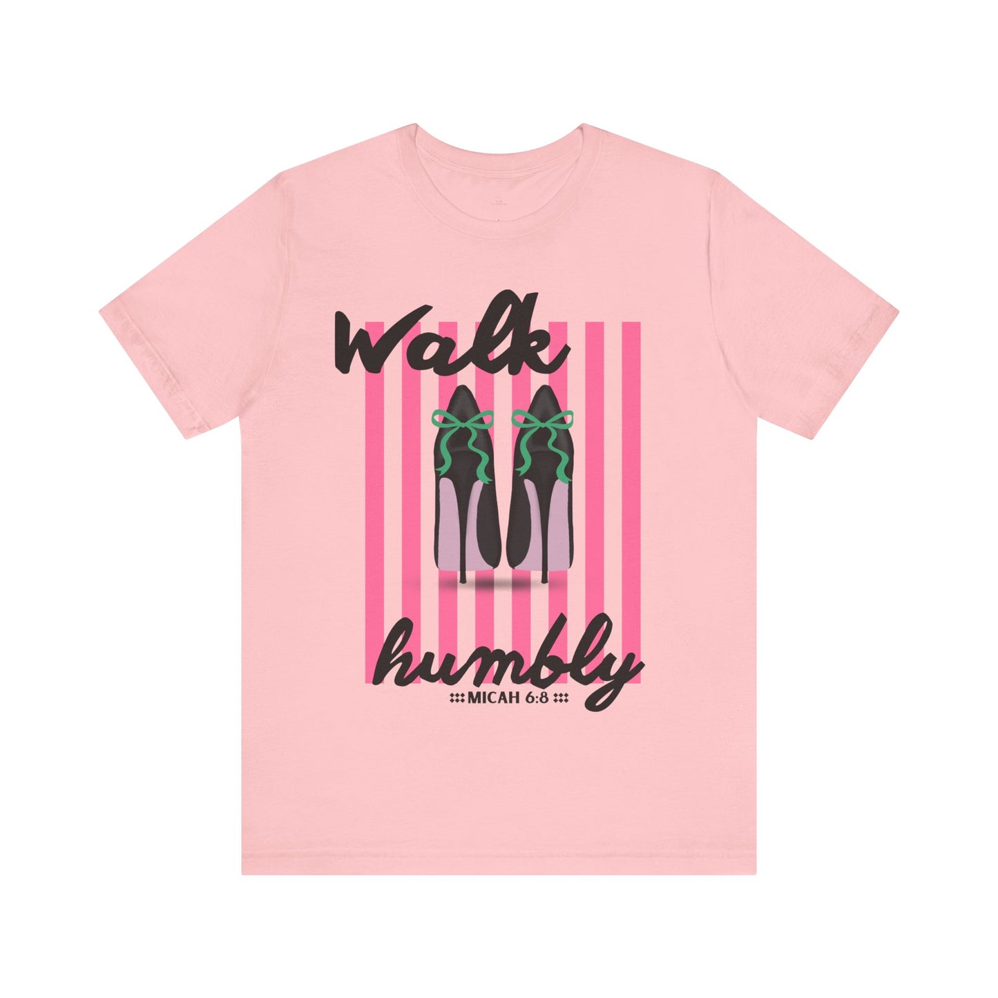 Walk Humbly shoes graphic Tee | Christian scripture Micah 6:8 striped design