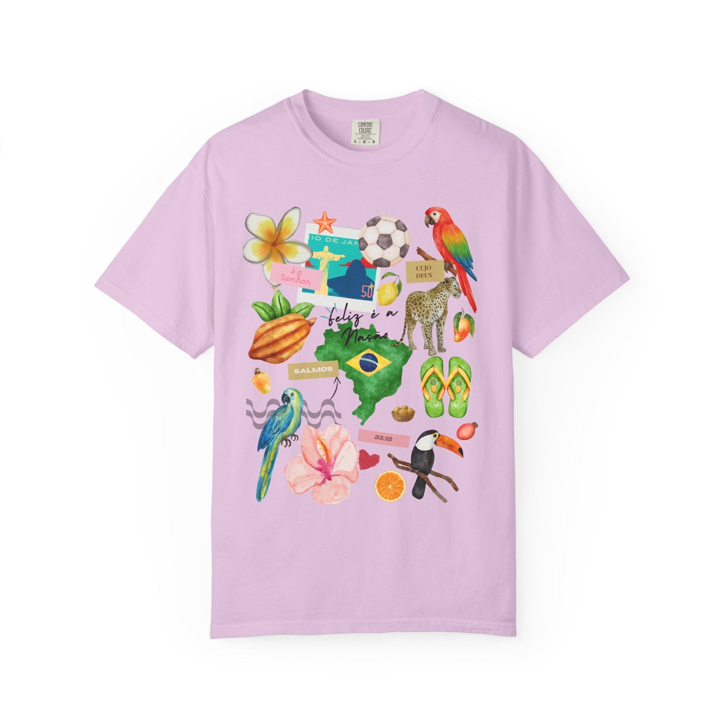 Brazil Tropical Illustration T-Shirt | Birds, Toucan, Parrot, Flip Flops