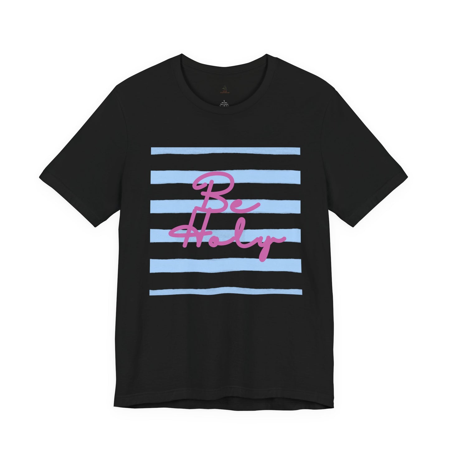 Be Holy script tee | Blue stripe graphic T-shirt