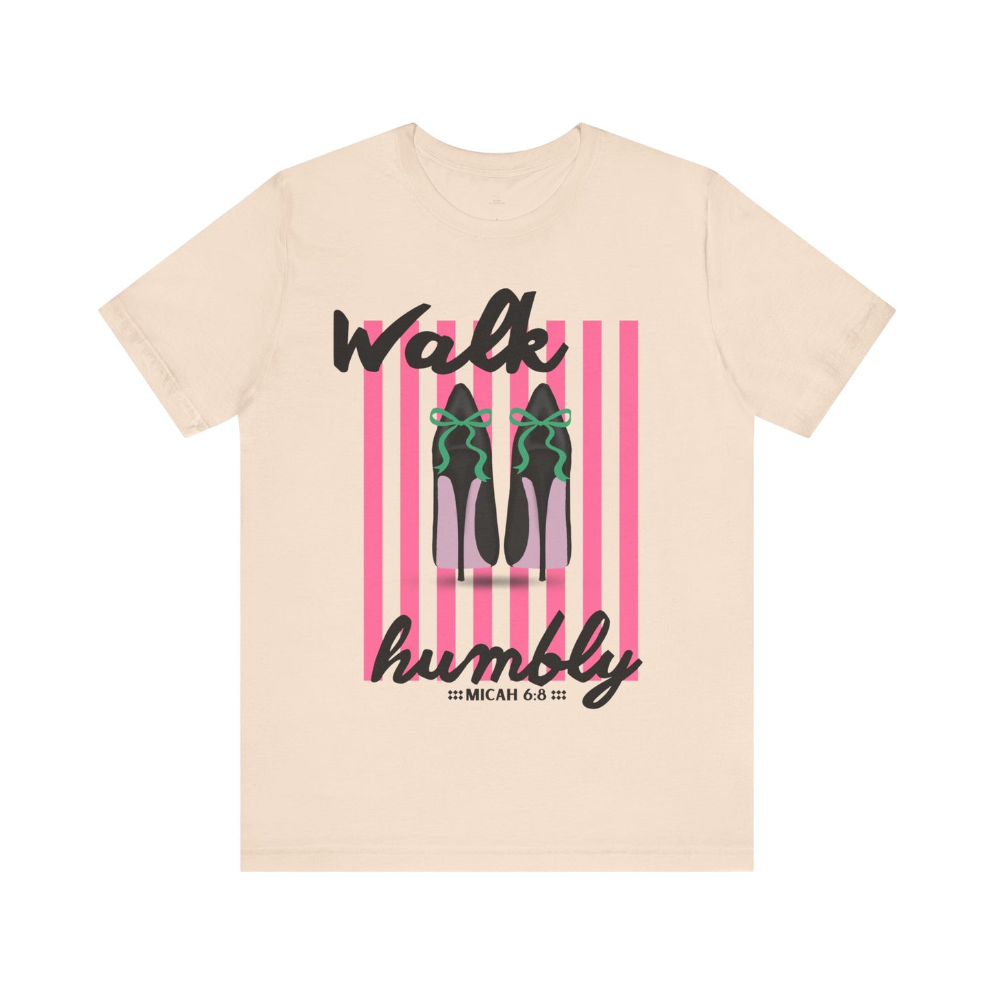 Walk Humbly shoes graphic Tee | Christian scripture Micah 6:8 striped design