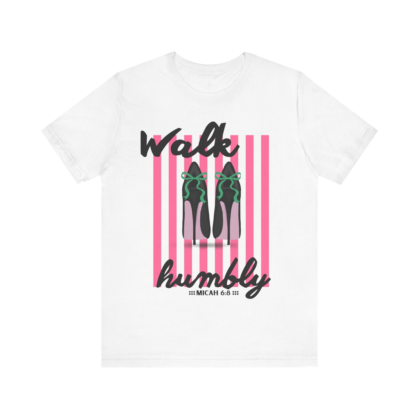 Walk Humbly shoes graphic Tee | Christian scripture Micah 6:8 striped design