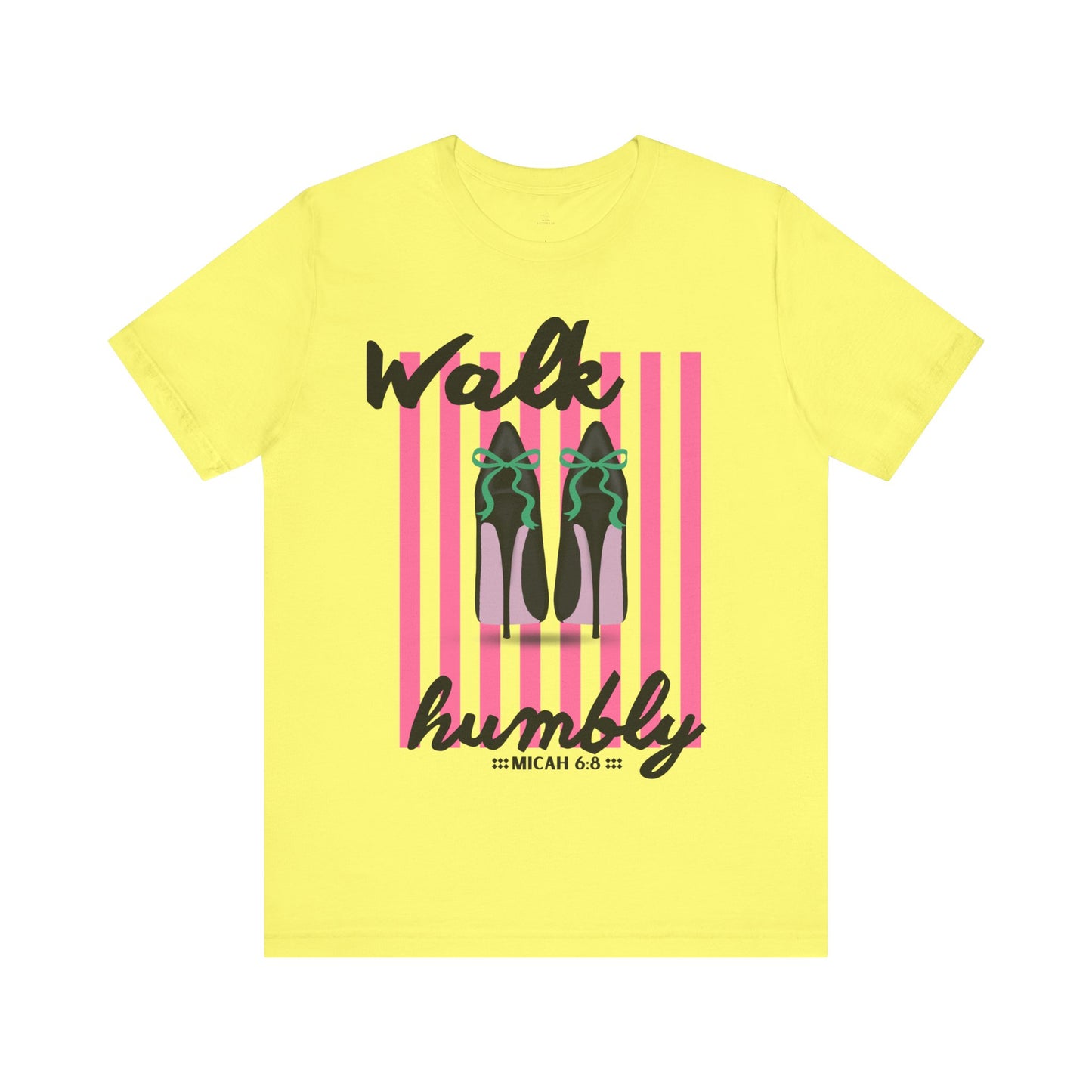 Walk Humbly shoes graphic Tee | Christian scripture Micah 6:8 striped design
