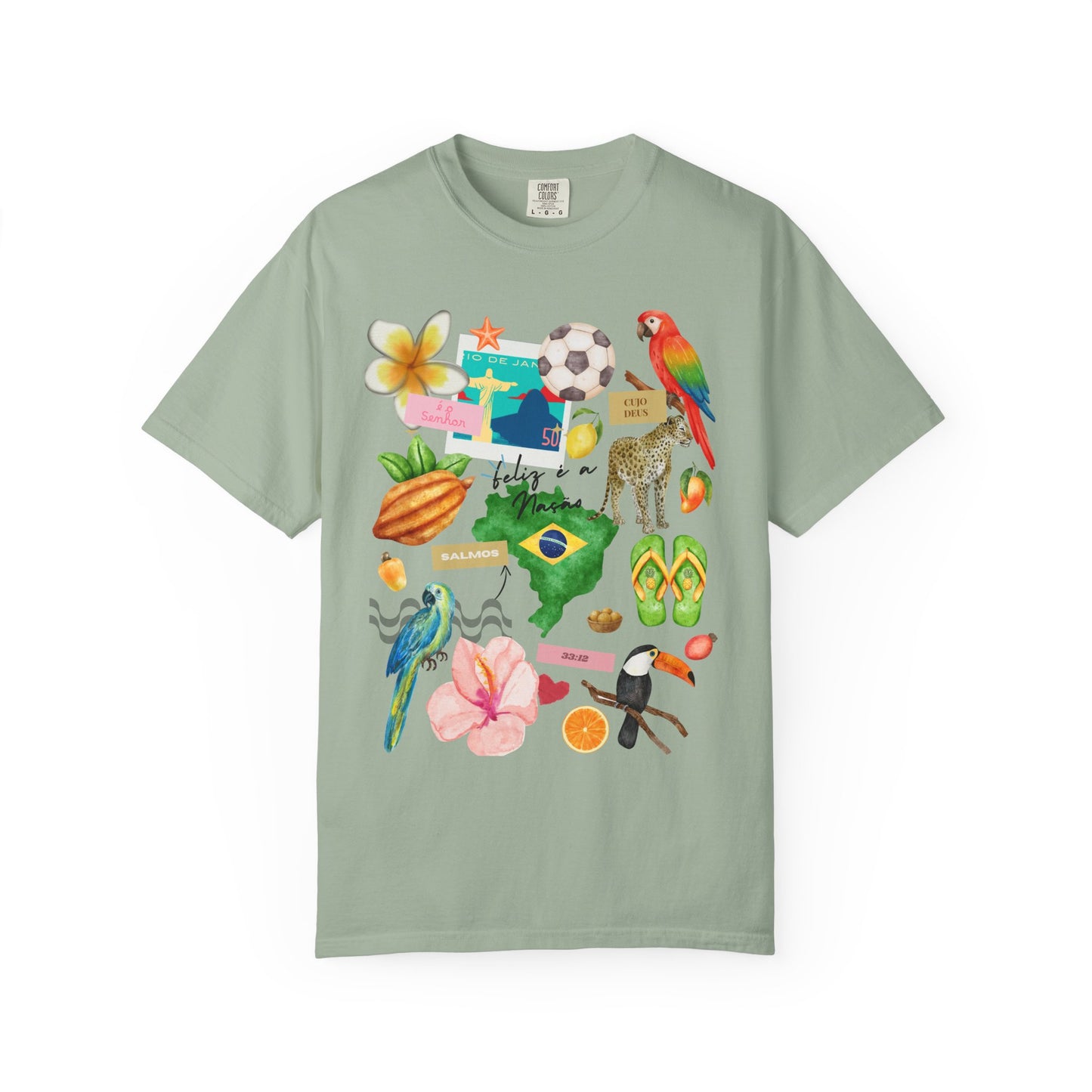 Brazil Tropical Illustration T-Shirt | Birds, Toucan, Parrot, Flip Flops