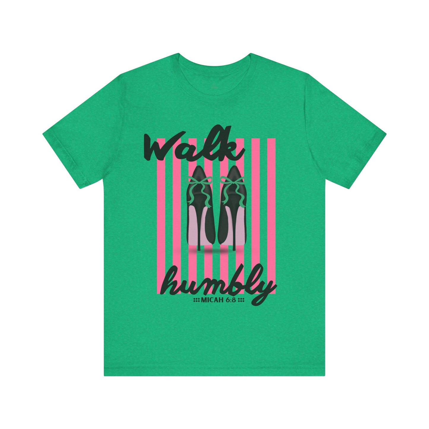 Walk Humbly shoes graphic Tee | Christian scripture Micah 6:8 striped design