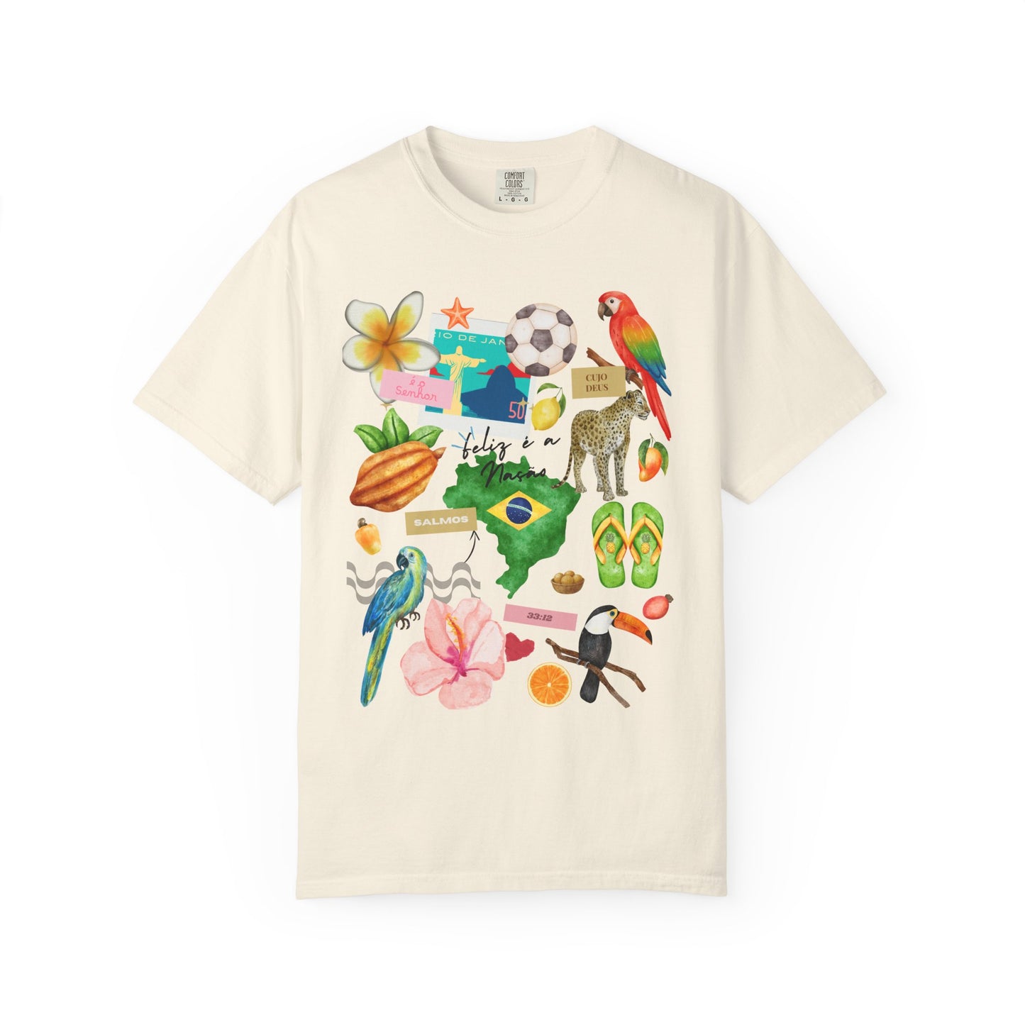 Brazil Tropical Illustration T-Shirt | Birds, Toucan, Parrot, Flip Flops