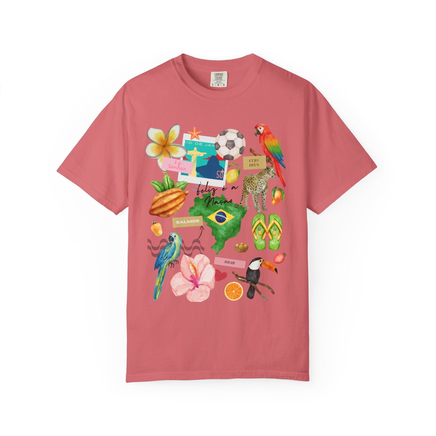 Brazil Tropical Illustration T-Shirt | Birds, Toucan, Parrot, Flip Flops